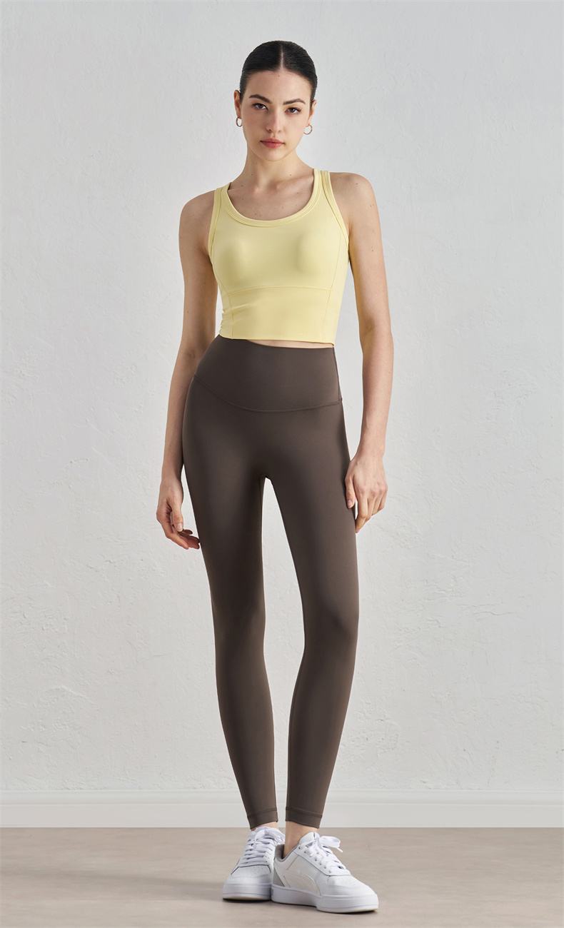 Women's High-Waist Yoga Leggings – 80% Nylon 20% Spandex, Barely There Comfortable Fabric – Perfect for Yoga, Gym, Running – Brown (SKU: CK1237) - Image 2