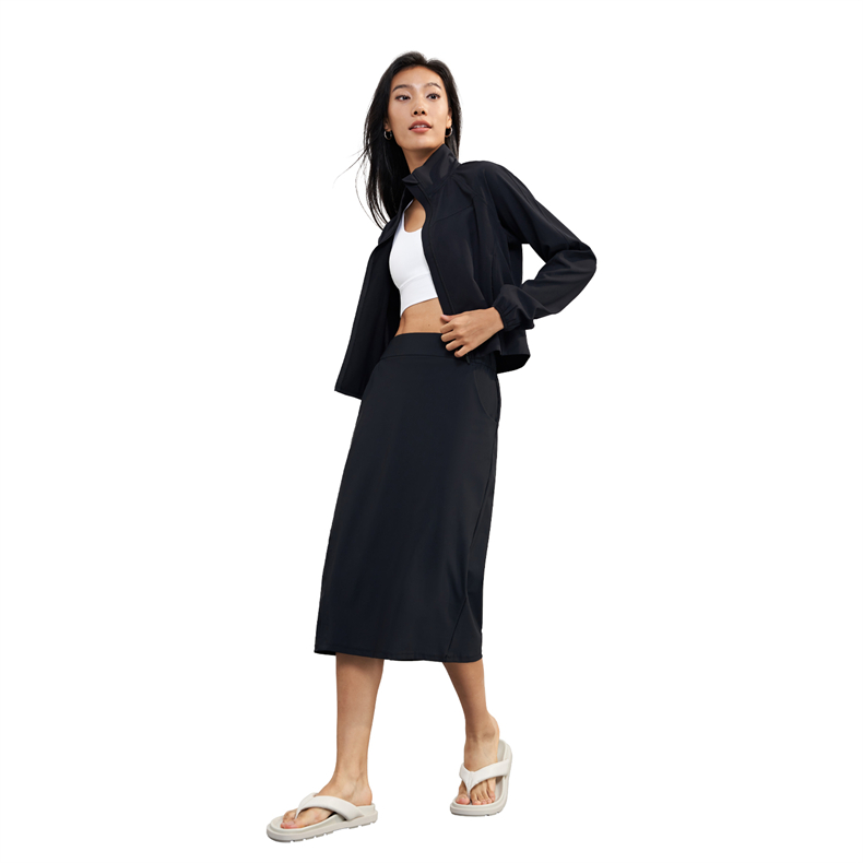 BQ1603 Women's Long-Sleeve Sportswear Set - 77% Nylon + 23% Spandex, 160gsm, Panelled Skirt Design, Side Pockets, Perfect for Workout, Gym, Yoga & Daily Wear - Premium yoga sun protection pocket top  wholesale